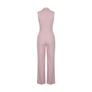 Combinaison sans manches rose Artigli pour femme, en polyester, avec col à fines rayures rose clair et pantalon à jambes larges.