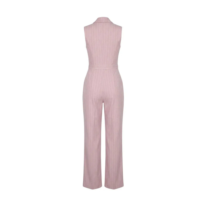 Combinaison sans manches rose Artigli pour femme, en polyester, avec col à fines rayures rose clair et pantalon à jambes larges.