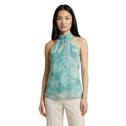 Col roulé sans manches pour femme Artigli top en polyester vert avec un style dos nu tie-dye turquoise et un détail en forme de goutte d'eau