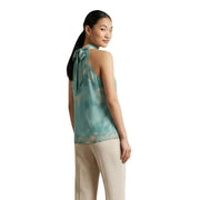 Col roulé sans manches pour femme Artigli top en polyester vert avec un débardeur en soie tie-dye turquoise et beige top détail du nœud arrière
