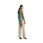 Col roulé sans manches pour femme Artigli top en polyester vert avec un motif abstrait turquoise et blanc et un nœud à l'encolure arrière