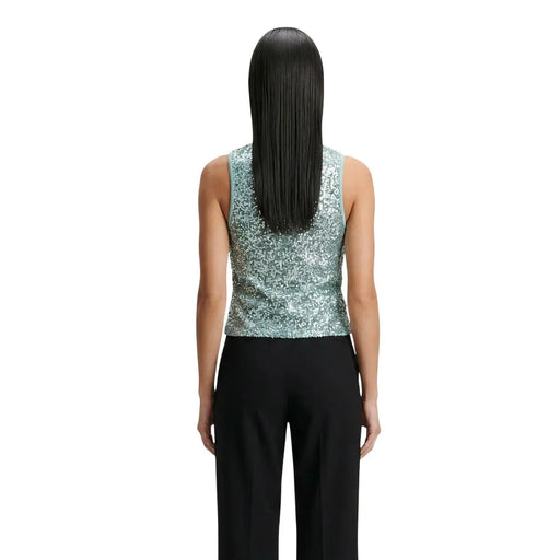 Articles pour femmes sans manches top Robe courte cintrée en polyester ornée de sequins bleu clair scintillants