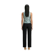 Articles femmes top Débardeur sans manches en polyester ajusté à col rond et sequins verts turquoise scintillants