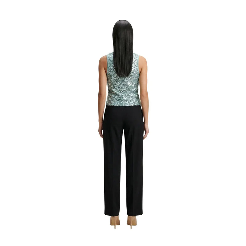 Articles femmes top Débardeur sans manches en polyester ajusté à col rond et sequins verts turquoise scintillants