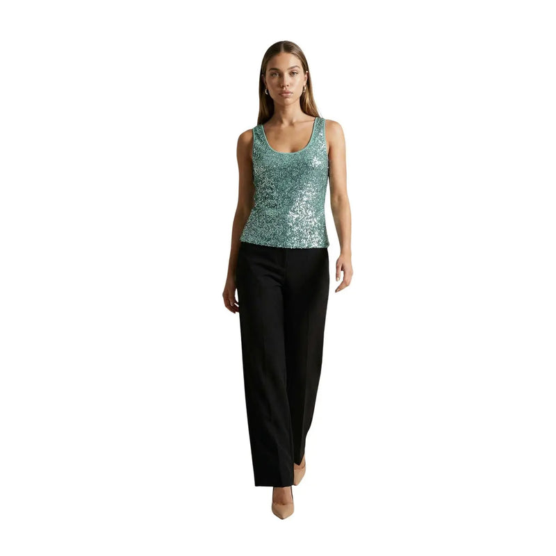 Articles femmes top Débardeur vert à paillettes, col rond, en polyester avec des paillettes turquoise scintillantes