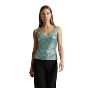 Articles femmes top Débardeur vert à paillettes en polyester, encolure arrondie et finition turquoise scintillante