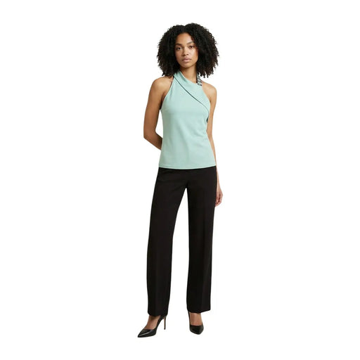 Articles femmes top Pull col roulé sans manches vert en polyester avec col halter vert menthe clair et bordure noire à l'encolure