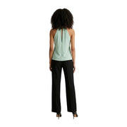 Artigli femme vert sans manches en polyester top dévoilant le dos nu avec un col halter et une fente centrale