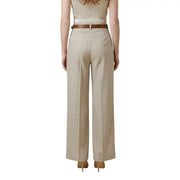 Pantalon Artigli beige à jambes larges pour femme, en polyester, coupe structurée et plis discrets sur le devant, fabriqué en Italie.