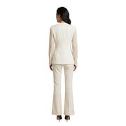 Blazer beige cintré pour femme Artigli, à manches longues transparentes et pantalon évasé assorti en polyester élasthanne