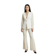 Blazer tailleur couleur crème à un bouton et pantalon évasé beige en polyester élasthanne de la collection femme Artigli