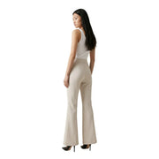 Pantalon beige évasé taille haute pour femme Artigli, coupe élégante et ajustée, en polyester et élasthanne, fermeture éclair et bouton.