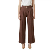 Pantalon taille haute à jambes larges Artigli pour femme, en polyester marron, avec plis sur le devant et fermeture éclair et bouton.