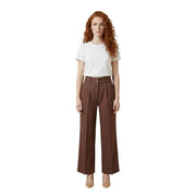 Pantalon Artigli pour femme, marron, en polyester, taille haute, jambes larges, coupe ajustée et plis discrets