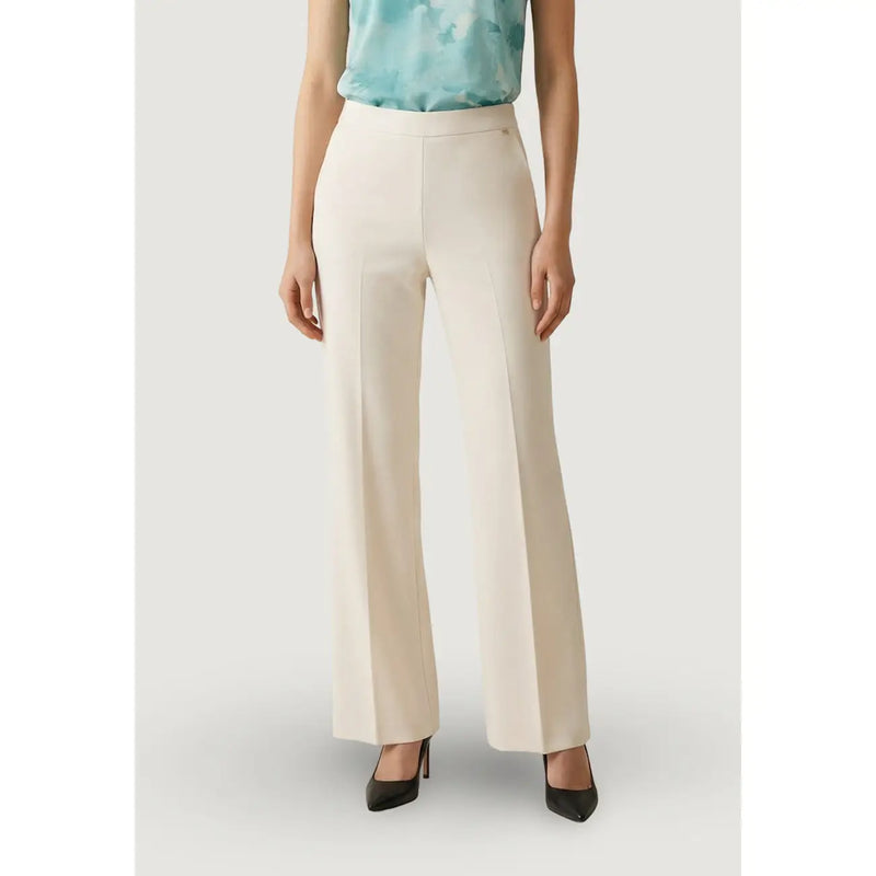 Pantalon large couleur crème pour femme Artigli, en tissu lisse et ajusté, poches avant zippées blanches, ACPA004356
