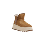 Ash women camel leather slip on flats tan suede ankle boot with thick white platform sole and rhinestone side detailing