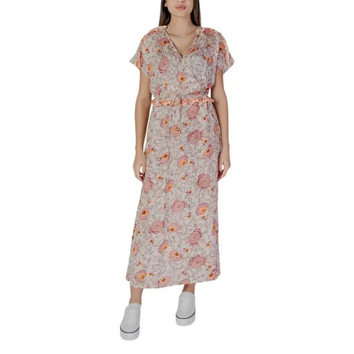 B.young Pink Printed V-Neck Short Dress in Floral Print, made from 100% Cotton