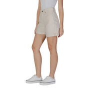 B.young women’s beige high-waisted cotton shorts with tailored fit, rolled cuffs, and functional pockets