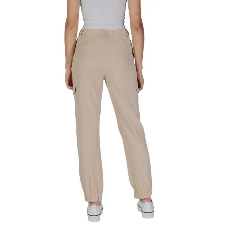 B.young women’s beige cargo trousers with elastic cuffs and drawstring waistband featuring pockets