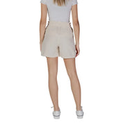 Beige high-waisted cotton shorts with drawstring waistband and pleats from b.young womens collection