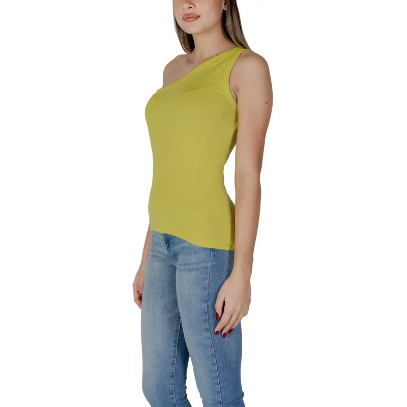 B.young women’s yellow tank top in lime green with a sleek one-shoulder sleeveless fitted silhouette