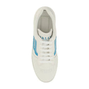 White leather bally men’s sneakers with blue side stripes and classic lace-up design