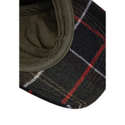 Casquette Barbour Galingale pour homme, en tartan foncé à rayures rouges et blanches, doublure intérieure vert olive, vue de face