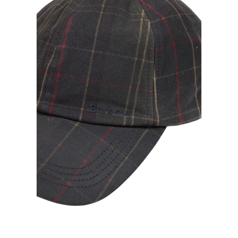 Casquette Barbour Haydon Tartan pour homme, en tartan anthracite foncé à rayures rouges et beiges et logo brodé, vue de face