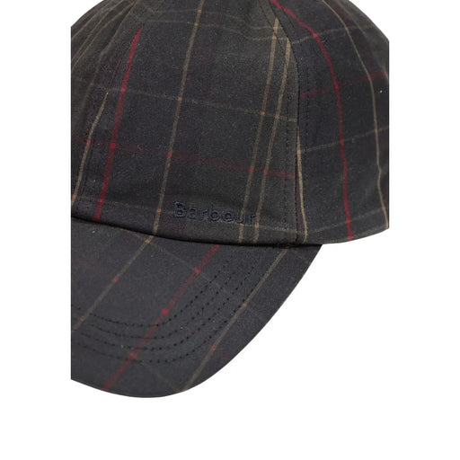 Casquette Barbour Haydon Tartan pour homme, en tartan anthracite foncé à rayures rouges et beiges et logo brodé, vue de face