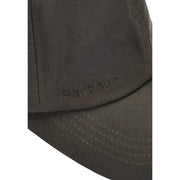 Barbour olive green waxed cotton baseball cap.