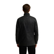 Veste cirée Barbour International pour homme, en coton vert, style duke, avec col montant en cuir noir et poignets boutonnés.