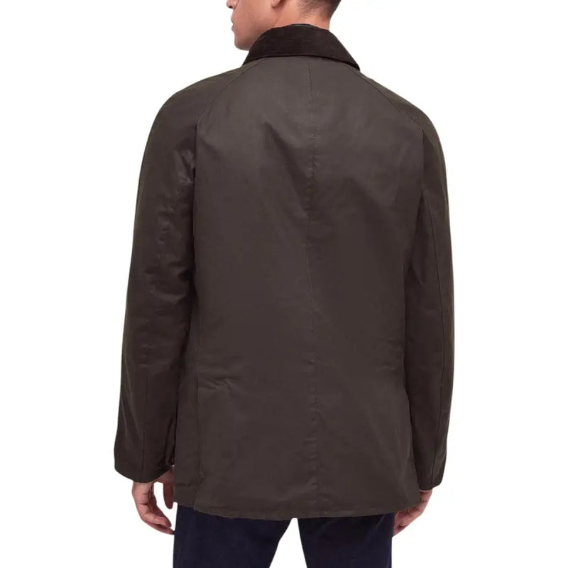 Men’s dark green waxed cotton jacket with corduroy collar from Barbour Men Brown Cotton Blazer