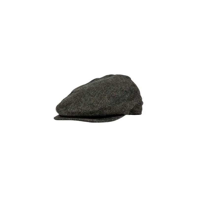 Tweed flat cap with a classic design and dark gray color.
