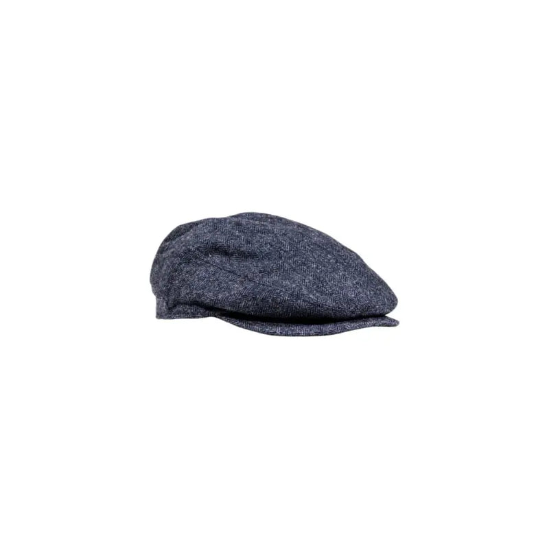 Navy blue flat cap with textured fabric and a classic design.