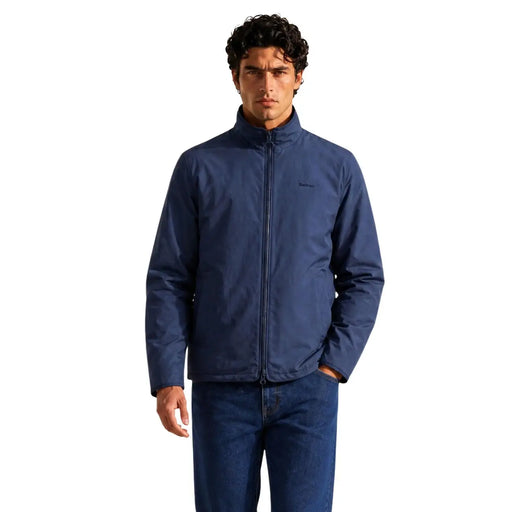 Veste polaire réversible Barbour bleu marine pour homme, avec fermeture éclair sur le devant et logo discret sur la poitrine gauche, en polyamide.