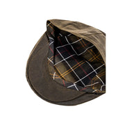 Casquette cirée Barbour pour homme en coton ciré marron avec doublure tartan noir, blanc, jaune et rouge, vue de face