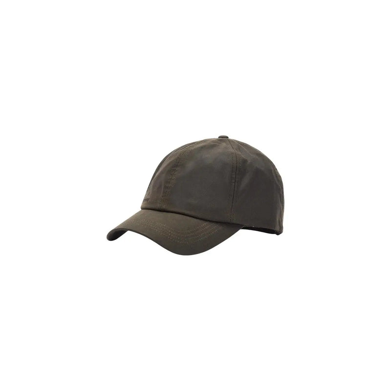 Casquette de baseball Barbour pour homme en coton ciré vert olive foncé avec visière incurvée classique, vue de face