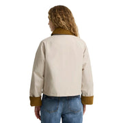 Barbour women beige cotton casual blazer jacket with brown corduroy collar and cuffs for stylish comfort
