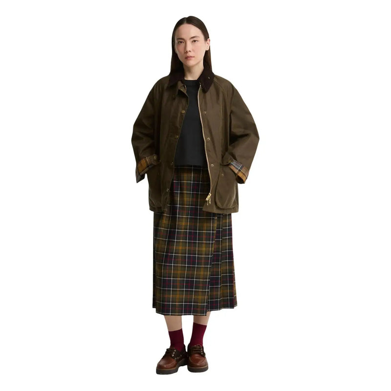 Olive green waxed cotton field jacket with plaid lining and gold-tone zipper by Barbour women beige cotton wax bedale blazer