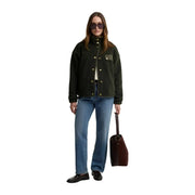 Barbour women green fleece blazer polyester featuring dark green corduroy fabric with gold-tone buttons and olive patch pocket