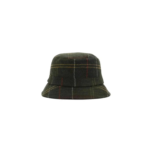 Casquette de sport Barbour pour femme en laine mélangée à carreaux verts, ornée de fines rayures rouges et beiges.