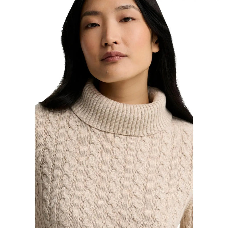Barbour women wool blend ambleside knitted jumper beige cable knit turtleneck sweater with ribbed collar and textured pattern