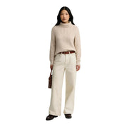 Barbour women wool blend Ambleside knitted jumper in beige with cream-colored cable-knit textured turtleneck sweater