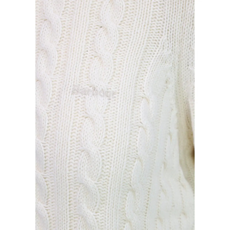 Pull Barbour pour femme en laine et coton blanc cendré, tricoté en maille torsadée avec un motif texturé entrelacé.