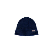 Bonnet Barbour Carlton en laine bleu marine pour homme, avec maille côtelée et revers, vue de profil