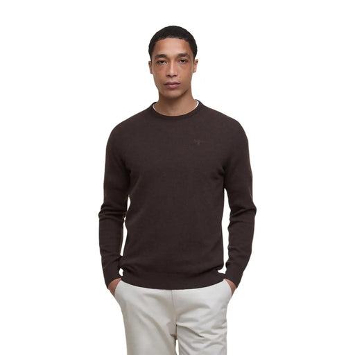 Pull Barbour en laine marron foncé pour homme, avec logo brodé sur la poitrine gauche, vue de face