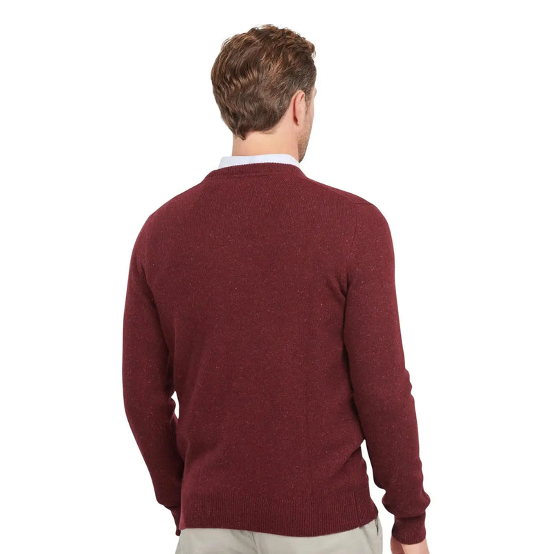 Pull Barbour Tisbury en laine bordeaux pour homme, avec poignets et ourlet côtelés, vue de face