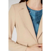 Rinascimento Beige Blazer with Lapel Collar paired with a stylish blue top