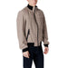 Beige bomber jacket with black trim, ideal for stylish everyday wear