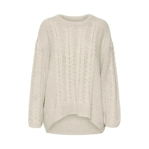 Beige cable-knit sweater by Vero Moda featuring a classic round neck design